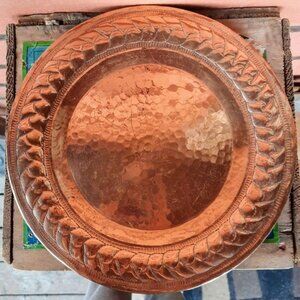 Vintage Copper Circle Tray for Drinkware, Decor, Etc.